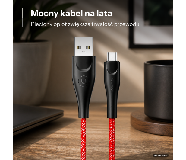 USAMS Kabel pleciony U41 microUSB 2m 2A czerwony Fast Charge - 1569037 - zdjęcie 2
